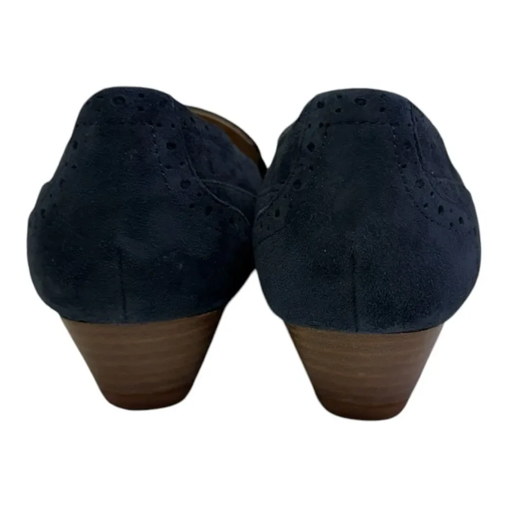 Hotter Brigitte Navy Suede Wedge‎ Loafers Tassel Brogue Detail Women US 9 UK 7